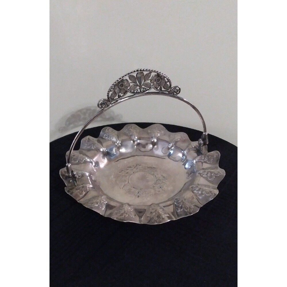 RARE Antique Quadruple Plated Silver Bridal Basket Floral Design